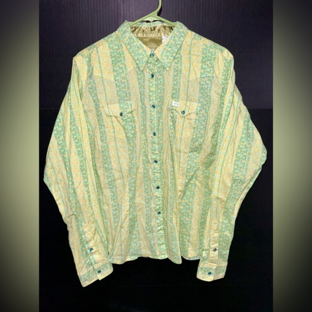 🎋Wrangler 20x Soft Yellow Spring Bling Western Long Sleeve Shirt